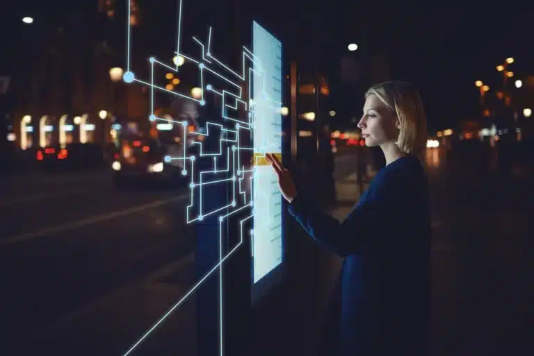 Woman working with technological intelligent tablet