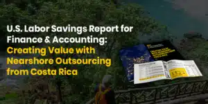 Preview of Auxis’ US Finance Outsourcing Cost Savings Report from Costa Rica with trees in the background.